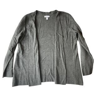 Charter Club Women Cardigan PETITE LARGE Gray Nylon Rayon Long Sleeve Open Front